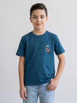 Monte Carlo - Boys Oversized Half Sleeve Printed Round Neck Teal T-Shirt