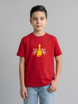Monte Carlo - Boys Oversized Half Sleeve Printed Round Neck Red T-Shirt
