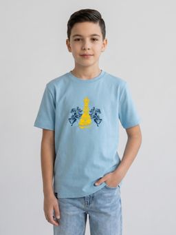 Monte Carlo - Boys Oversized Half Sleeve Printed Round Neck Blue T-Shirt