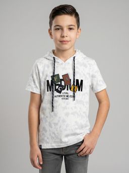 Monte Carlo - Boys Regular Fit Half Sleeve Printed White Hoodie