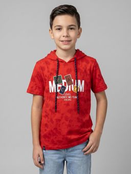 Monte Carlo - Boys Regular Fit Half Sleeve Printed Red Hoodie