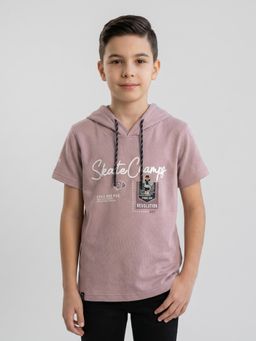 Monte Carlo - Boys Regular Fit Half Sleeve Printed Mauve Hoodie