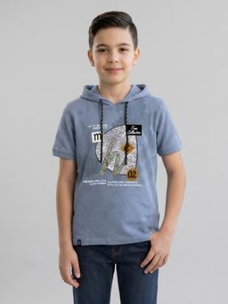 Monte Carlo - Boys Regular Fit Half Sleeve Printed Blue Hoodie