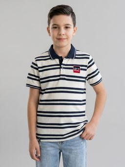 Monte Carlo - Boys Regular Fit Half Sleeve Striped Navy Blue Polo T-Shirt