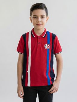 Monte Carlo - Boys Regular Fit Half Sleeve Colorblock Red Polo T-Shirt