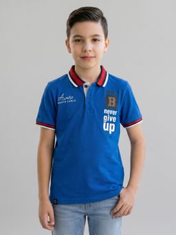 Monte Carlo - Boys Regular Fit Half Sleeve Printed Blue Polo T-Shirt