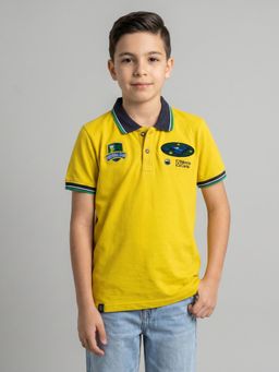 Monte Carlo - Boys Regular Fit Half Sleeve Printed Yellow Polo T-Shirt