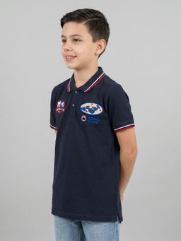 Monte Carlo - Boys Regular Fit Half Sleeve Printed Navy Blue Polo T-Shirt