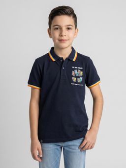 Monte Carlo - Boys Regular Fit Half Sleeve Printed Navy Blue Polo T-Shirt