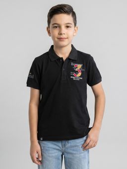 Monte Carlo - Boys Regular Fit Printed Half Sleeve Black Polo T-Shirt