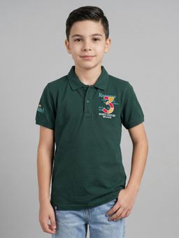 Monte Carlo - Boys Regular Fit Printed Half Sleeve Green Polo T-Shirt