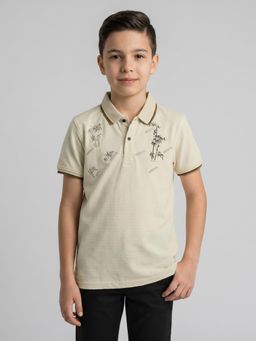 Monte Carlo - Boys Regular Fit Print Half Sleeve Cream Polo T-Shirt