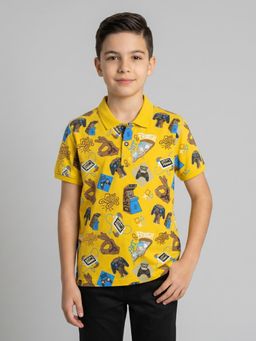 Monte Carlo - Boys Regular Fit Half Sleeve Printed Mustard Polo T-Shirt