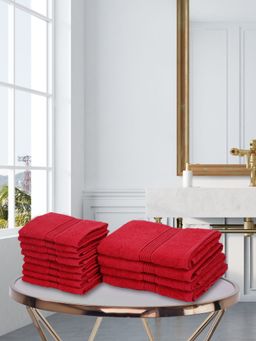 KOPA - 12Pc Quick Dry 100% Cotton Soft Terry Towel -4Pc Hand, 8Pc Face D'Ross Solid-Red