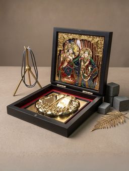 The Home Co - Premium 24K Gold & 999 Silver Plated Radha Krishna Charan Paduka Box