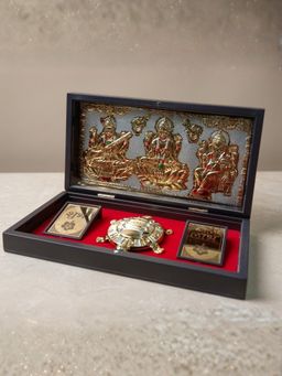 The Home Co - 999 Silver & 24K Gold Plated Laxmi Ganesh Saraswati & Kachua Box