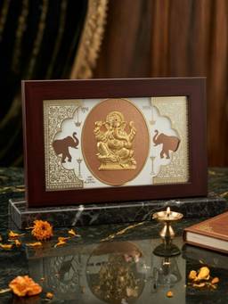 The Home Co - 24K Gold Plated Ganesha Idol In Wooden Frame For Home Decor