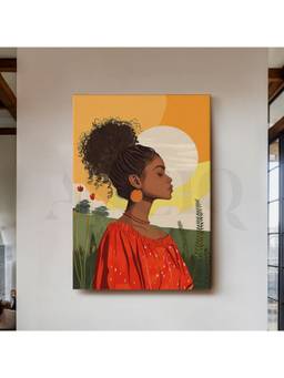 Anciq - Boho Woman In Red Dress Canvas Wall Art