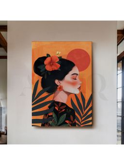 Anciq - Orange Bloom Woman Profile Canvas Wall Art