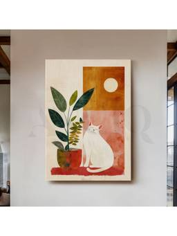 Anciq - Minimal Cat & Plant Canvas Wall Art