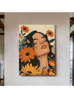Anciq - Orange Floral Woman Portrait Canvas Wall Art