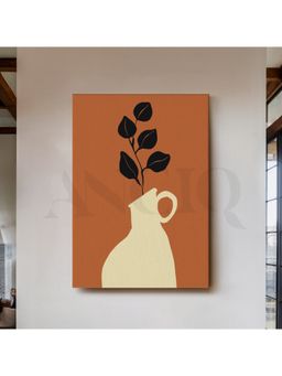 Anciq - Modern Terracotta Vase With Black Botanical Leaves Canvas Wall Art