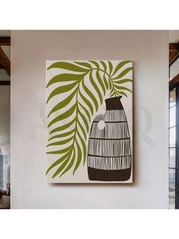 Anciq - Minimal Tropical Palm Leaf And Patterned Vase Canvas Wall Art