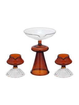 Trovea's - Amber Aura Trio Clear & Amber Borosilicate Glass Diyas (Pack of 3)