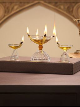 Trovea's - Deep Aura Clear & Amber Borosilicate Glass Diya (Pack of 3)