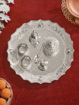 Trovea's - Anantya Peach Enamel German Silver Pooja Thali Set