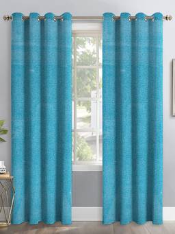NEELA HOME - 7Ft Door Curtains Plain Room Darkening - Blue (Pack of 2)