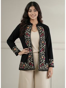 Zamour - Black Knitted Aari Embroidery Short Shrug