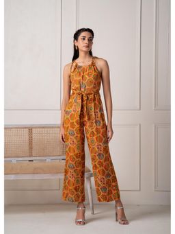 Juniper - Mustard Abstract Printed Viscose Jumpsuit with Belt