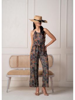Juniper - Multi Color Abstract Printed Viscose Jumpsuit with Belt