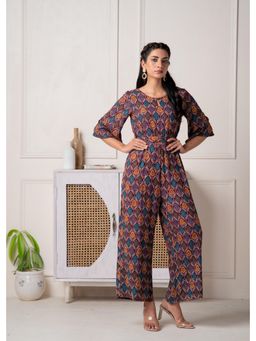 Juniper - Wine Floral Printed Viscose Jumpsuit with Belt