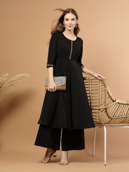 RAASSIO - Black Women Laced Detailed Kurta with Palazzo