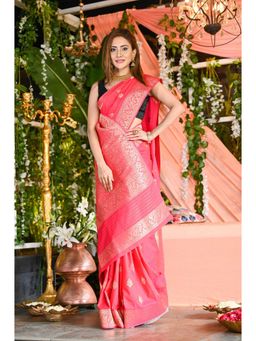 Beatitude - Pink Soft Silk Banarasi Woven Saree with Unstitched Blouse