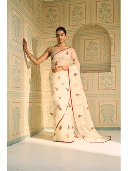 Sarang Kaur - White Chavi Embellished Saree with Unstitched Blouse