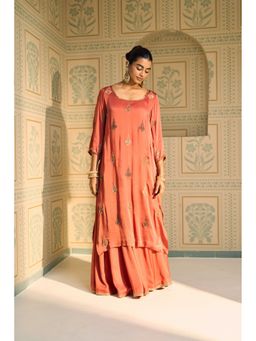 Sarang Kaur - Orange Chavi Kurta with Palazzo (Set of 2)