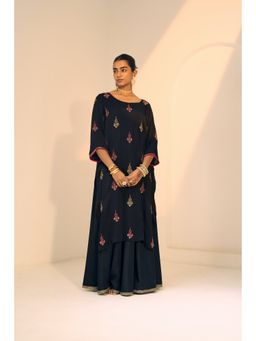 Sarang Kaur - Navy Blue Chavi Kurta with Palazzo (Set of 2)