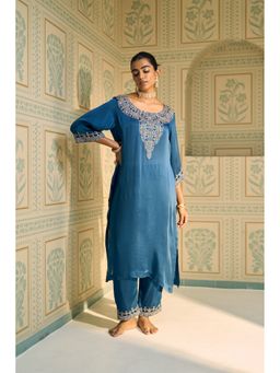 Sarang Kaur - Blue Isha Kurta with Pant (Set of 2)