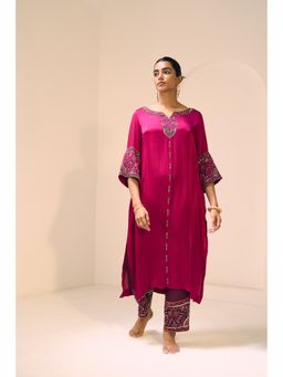 Sarang Kaur - Pink Taara Kurta with Pant (Set of 2)
