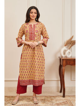 TAHILIYA - Mustard Hand Block Printed Kurta