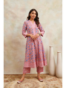 TAHILIYA - Pink Hand Block Printed Sanganeri A-Line Kurta