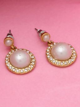 Estele - Gold Plated Round frosted Pearl Drop Earrings for Women