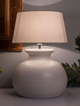 Homesake - White Hammered Pitcher Table Lamp White Drum
