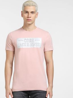 Jack & Jones - Light Pink Logo Print Crew Neck T-shirt
