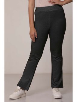 Elleven - Black Solid Cotton Blend Flared Pants