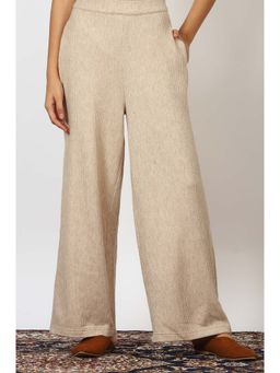 W - Beige Solid Rayon Flared Parallel Pant