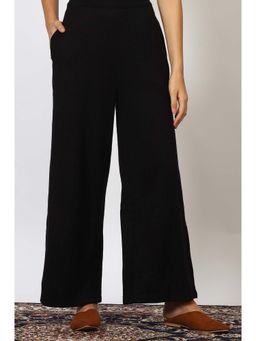 W - Black Solid Rayon Flared Parallel Pant